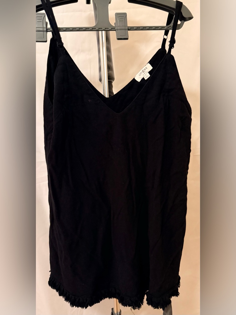 Umgee Black V-Neck Fringe Hem Cami Top with adjustable straps